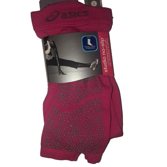 2 ASICS Womens Performance Compression Knee High Toeless No Slip Lg Socks Pink - Picture 2 of 9